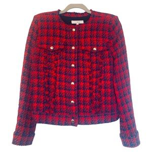 IRO Paris Quilombe Red Blue Metallic Frayed Tweed Jacket Blazer Size 36/4